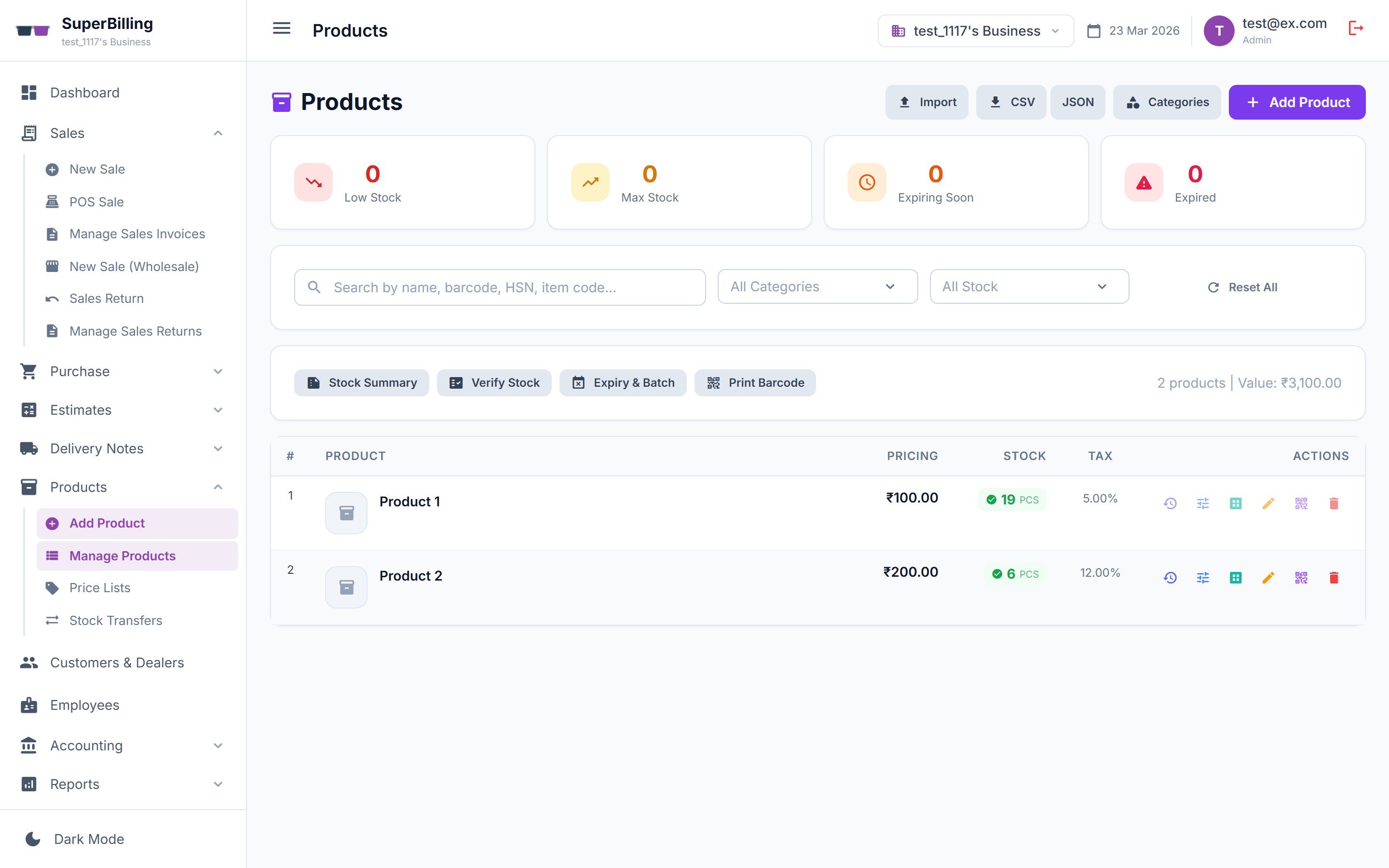Super Billing Inventory